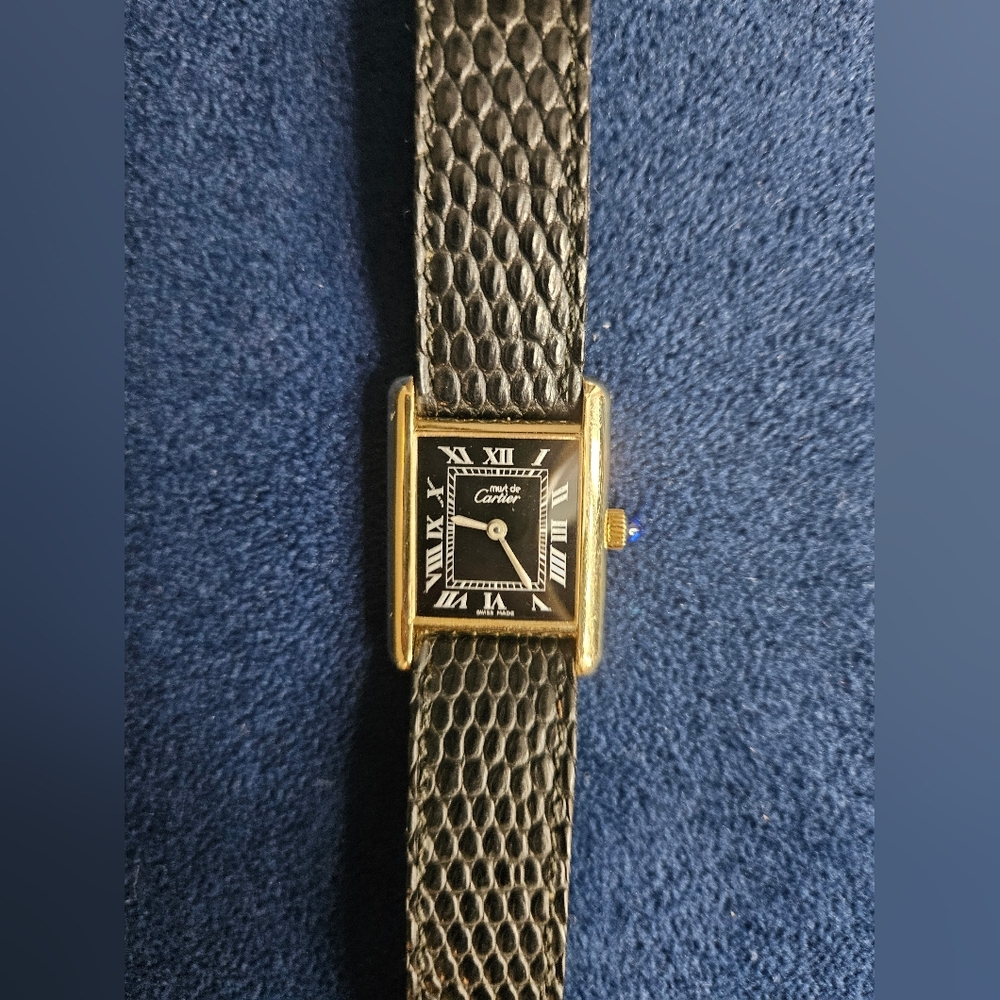 Vintage Cartier Mus De Tank Black and Gold Classic Watch Cartier
